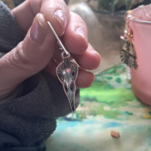 Ornate Crow Drop Earrings - Picture 3 of 6